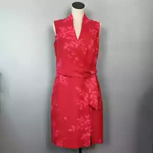Jones Wear Wrap Sash Tie Front Sleeveless Dress Red Pink Floral Dress Size 12 - Picture 1 of 16