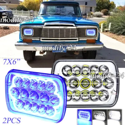 Faros LED azul halo haz alto/bajo Fit Jeep J10 J20 Pickup 1974-1988 5x7" 7x6" Foto 1 de 4