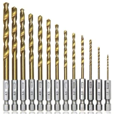 SET 13 PUNTE DA TRAPANO IN ACCIAIO HSS TITANIO METALLO ATTACCO ESAGONALE 501005 - Immagine 1 di 3