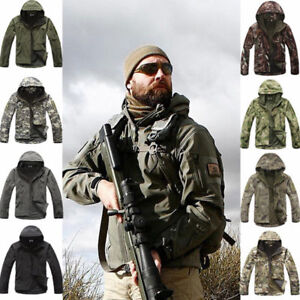 Mens Waterproof Soft Shell Jacket Tactical Hoodie Winter Warm Military Coats UK