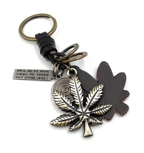 Llavero hoja de cáñamo cuero planta cannabis hoja metal colgante encanto - Imagen 1 de 5
