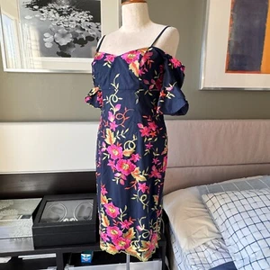 - Trina Turk Black Embroidered Cold Shoulders Shift Dress Party Cocktails US 2 - Picture 1 of 11