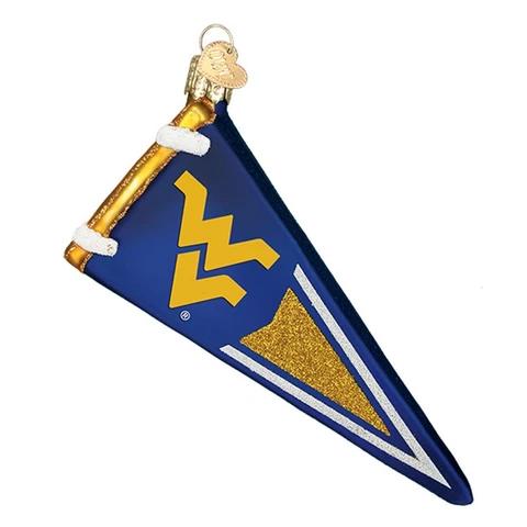 West Virginia Mountaineers Glass Christmas Ornament - Pennant Cover