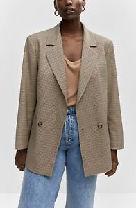 Mango Check Blazer Jacket Double Breasted Houndstooth Brown XS Academia Preppy