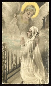 ANTIGUA TARJETA SANTA DE COMUNIÓN NIÑA CON ÁNGEL - Imagen 1 de 2