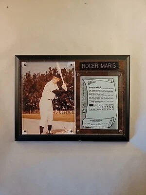 Roger Maris 6" X 8" Photo Picture & Stats Wood Plaque MLB Yankees Baseball - Image 1 of 2