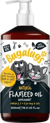BUGALUGS Flaxseed Oil For Dogs &Cats Skin Food Supplement High Omega 3,6,9