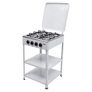 4-Burner BBQ Gas Grill, Steel Silver Outdoor Portable Camp Stove with 2 Tiers... - Picture 1 of 7