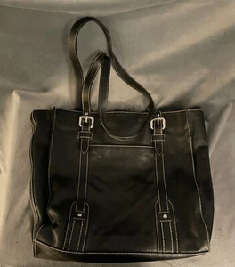 Vintage Fossil Large Heavy Black Leather Tote Bag - Picture 1 of 4