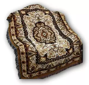 DaDa Bedding Elegant Golden Persian Rug Floral Tapestry Throw Blanket, 50” x 60” - Picture 1 of 6