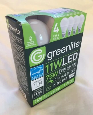 Greenlite 11W Bulb 4 Pack 75W Equivalent Dimmable LED Household 3000K A19 - Image 1 of 4