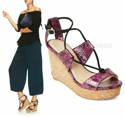 ZAPATOS JIMMY CHOO NELSON SANDALIAS CUÑA CORCHO TIRAS ESTAMPADO SERPIENTE $750 IT 36.5 6.5 Foto 1 de 4