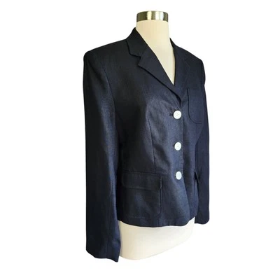 Chaqueta Blazer Chaps Mujer Lino Talla 8 Negra Gruesa Botones Carrera Lagenlook Foto 1 de 4
