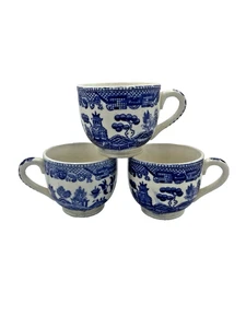 Juego de 3 tazas de té pequeñas de sauce azul asiático vintage Japón Chinoiserie - Imagen 1 de 8