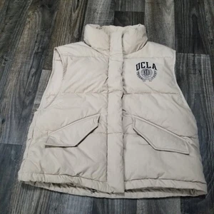 H&M UCLA Puffer Vest XS Beige Full Zip Snap Pockets Logo Outdoor - Picture 1 of 11
