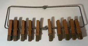 VTG Metal Clothes Pin Hanger Rack With 10 Wood Pins Lingerie Sold AS IS - Picture 1 of 4