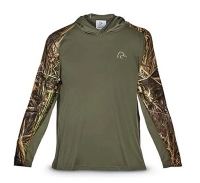 Ducks Unlimited DU Mossy Oak Camo Hooded Performance Shirt Medium - Image 1 of 4