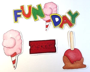 Carnival 4pc Cotton Candy Ticket Fun Day RETIRED 2005 My Mind's Eye Die Cut - Picture 1 of 1