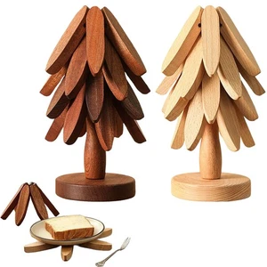 Juego de remaches de madera para platos calientes plegables con forma de árbol natural cocina - Imagen 1 de 17