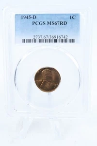 1945-D PCGS MS67RD Lincoln Wheat Cent Business Strike 1C - Picture 1 of 2