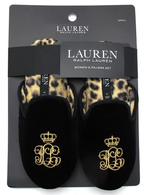 NUEVO LAUREN RALPH LAUREN Mujer TERCIOPELO Slide House Zapatillas Negro Leopardo Talla S Foto 1 de 4