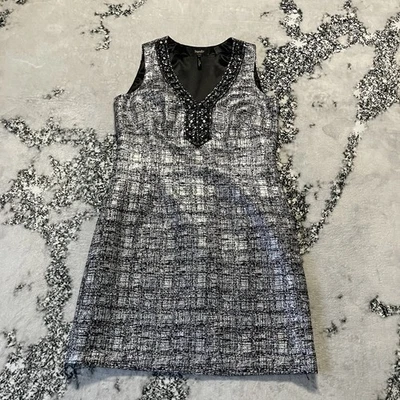 Laundry by Shelli Segal Dress Women Sz 10 Silver Black Embellished V Neck Sheath - Image 1 of 4