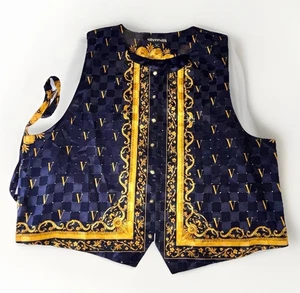 VINTAGE CREME DE SILK VEST VERSACE INSPIRED  MULTI-COLOR SIZE 5XLARGE - Picture 1 of 5