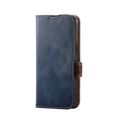 ELECOM iPhone 13/Funda de cuero/tipo abatible/a prueba de golpes/magnética/cosida/azul marino Foto 1 de 4