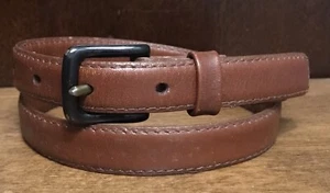 Calvin Klein Sz S/M Brown Leather 3/4" Belt 32”Overall Black Buckle VGUC - Picture 1 of 7