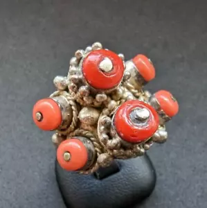 Versilberter Ring rote Emaille orientalisch alt RG 58 - Bild 1 von 10