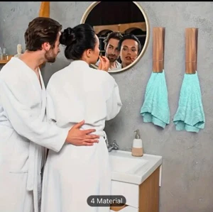 Rust-proof wooden towel rack, wall-mounted design, casual style, - Picture 1 of 3