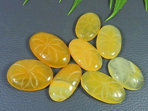 Carving Onyx Yellow Crytsal Oval Cabochon Loose Gemstone 8Pcs Lot 26-35MM o656 - Picture 1 of 9