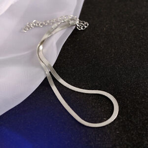 Fashion Men Women 925 Silver Gold Plated Flat Snake Bone Chain Necklace Jewelry