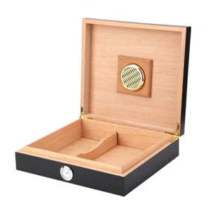 Mini Humidor Cigar Box Vintage Wooden Cigarette Container Storage Case (Black) - Picture 1 of 9
