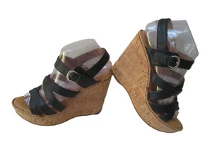 Geborene schwarze weiche Riemchen-Leder-Keilsandalen Damengröße US 8M HEISS - Bild 1 von 10