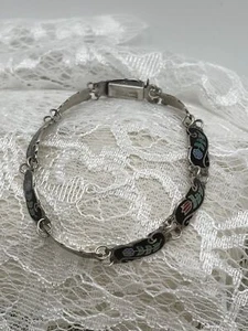 Vintage 925 Silver Black Multi-Colored Floral Tile Bracelet - Picture 1 of 12