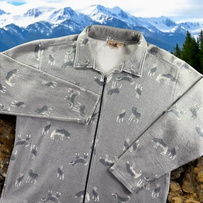 Chaqueta Woolrich Shacket Mujer XL Camisa Cremallera Completa Estampado Lobos *Píldora Foto 1 de 4