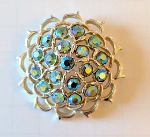 Vintage Sarah Coventry AB Aurora Borealis Rhinestone Flower  Brooch Pin Pendant  - Picture 1 of 4