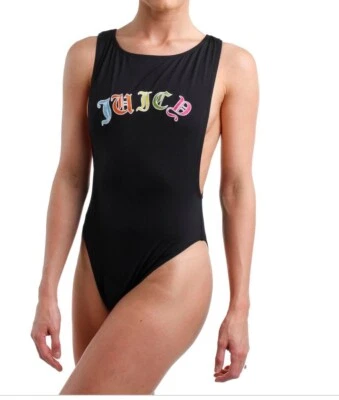 Traje de baño Juicy Couture negro bordado jugoso de una pieza pequeño Foto 1 de 4