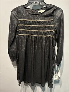 Chelsea & Violet Black Gold Trim-shimmer Dress Long Sleeve SzM  NWT Holiday - Picture 1 of 12