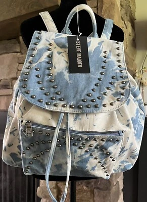 Steve Madden Bvera Blue & White Tie Dye Drawstring Large Backpack New With Tags  - Image 1 of 4