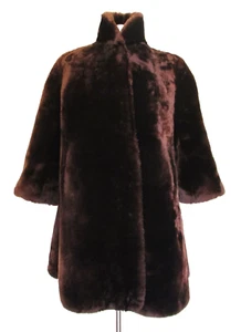 Vintage 50s Saks Fifth Avenue Mouton Sheared Lamb Fur Swing Coat S/M Women - Picture 1 of 6