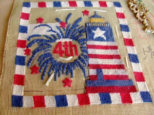 The Celebration of American July Fourth Design Preworked Needlepoint Canvas - Picture 1 of 4