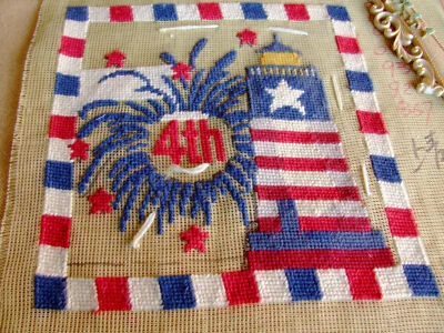 The Celebration of American July Fourth Design Preworked Needlepoint Canvas - Image 1 of 4