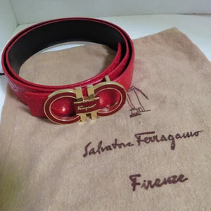 Salvatore Ferragamo rot Gancini Gürtel geprägtes Leder breit 40 / 115 mit Etui - Bild 1 von 10