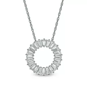 Baguette White Lab-Created Sapphire Circle Pendant in Sterling Silver - Picture 1 of 3