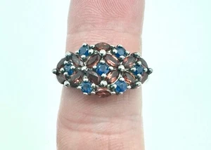 Vintage London Blue Topaz & Garnet Sterling Silver Ring Size 9 - Picture 1 of 4