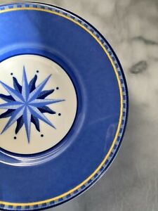 7 Victoria & Beale Williamsburg SAUCERS Plates Blue Geometric Compass Rose 