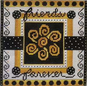 Mindy Friends Forever Floral Gold Black Handpainted Needlepoint Canvas 18 Ct 30B - Picture 1 of 8