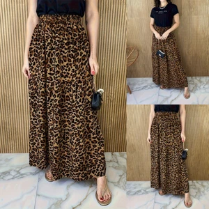 Womens Leopard Print Maxi Skirt Ladies Summer Casual Swing Long Skirts Dresses - Picture 1 of 6